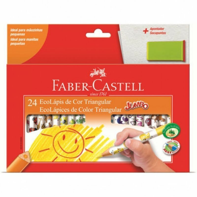 LÁPIS DE COR 24 CORES JUMBO TRIANGULAR + APONTADOR - FABER CASTELL - 123024AP  Lojas Encopel