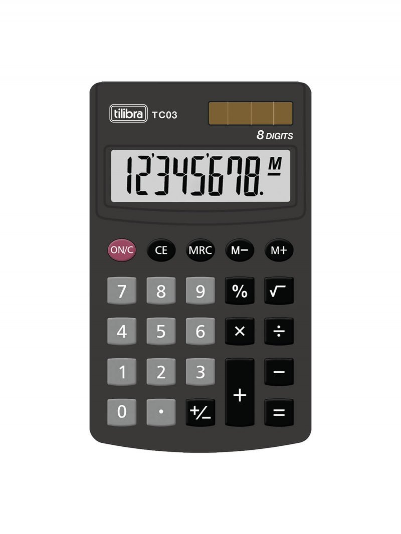 CALCULADORA DE BOLSO 8 DÍGITOS PRETO - TILIBRA - TC03 Lojas Encopel