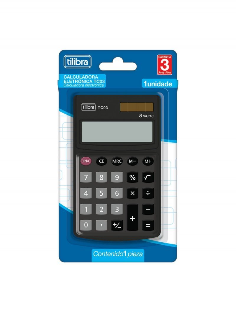 CALCULADORA DE BOLSO 8 DÍGITOS PRETO - TILIBRA - TC03 Lojas Encopel