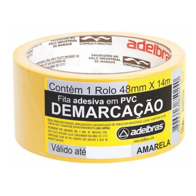 FITA ADESIVA DEMARCAÇÃO 48MM X 14MT AMARELA - ADELBRAS - 0803050004   Lojas Encopel