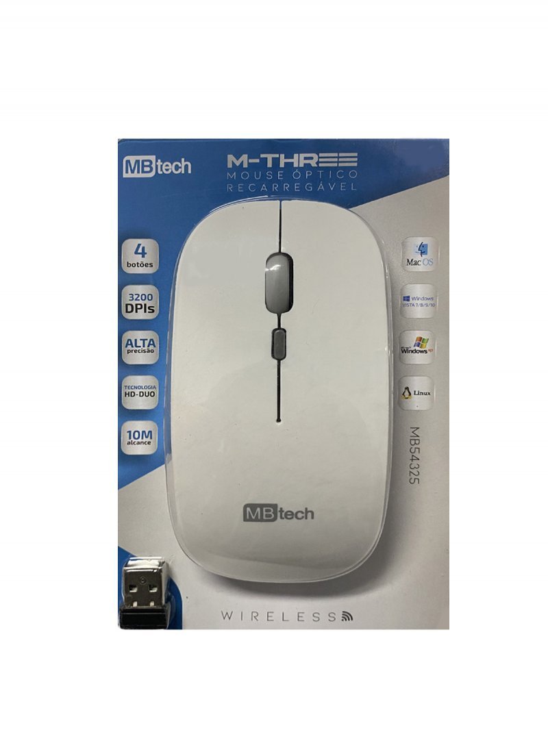 MOUSE OPTICO SEM FIO RECARREGAVEL - MBTECH - MB54325 Lojas Encopel