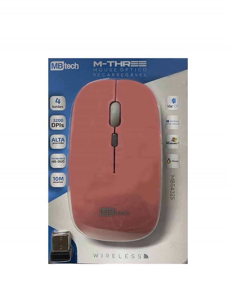 MOUSE OPTICO SEM FIO RECARREGAVEL - MBTECH - MB54325 Lojas Encopel