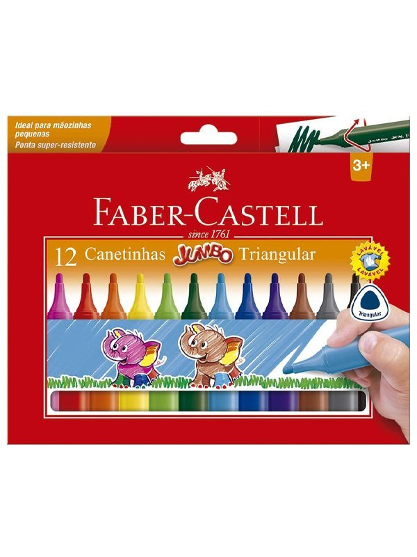 CANETA HIDROGRÁFICA 12 CORES JUMBO - FABER CASTELL - 150212GZF  Lojas Encopel