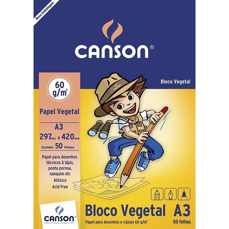 BLOCO DE PAPEL VEGETAL ESCOLAR A3 60G/M² COM 50 FOLHAS - CANSON - 66667080 Lojas Encopel