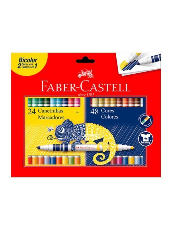 CANETA HIDROGRÁFICA BICOLOR COM 48 CORES - FABER CASTELL - 15.0624N Lojas Encopel