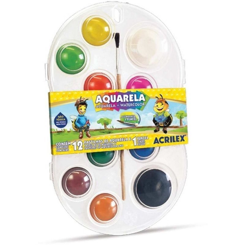 AQUARELA ESCOLAR ESTOJO 12 CORES - ACRILEX  Lojas Encopel