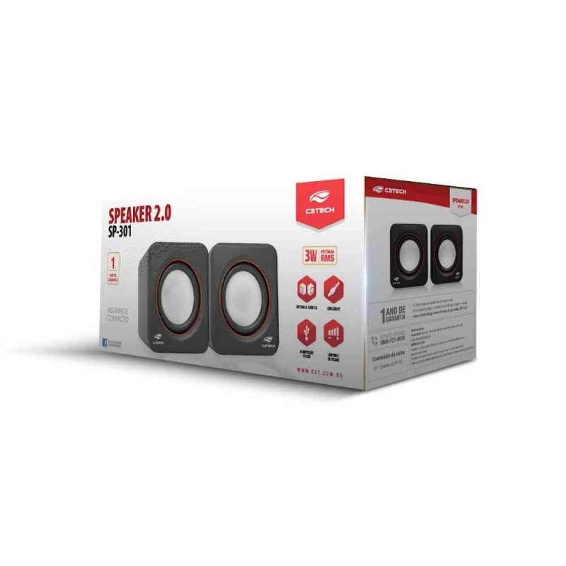 CAIXA DE SOM 2.0 PORTÁTIL 3W RMS PRETA - C3TECH - SP-301BK Lojas Encopel