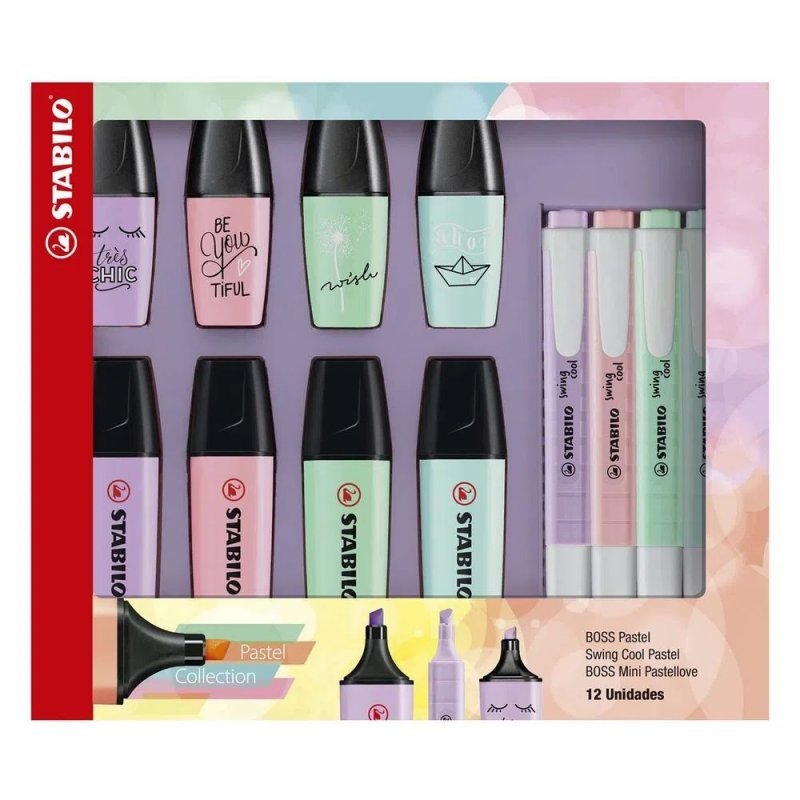 KIT MARCA TEXTO PASTEL COLLECTION 4 BOSS + 4 BOSS MINI + 4 SWING COOL - STABILO  Lojas Encopel