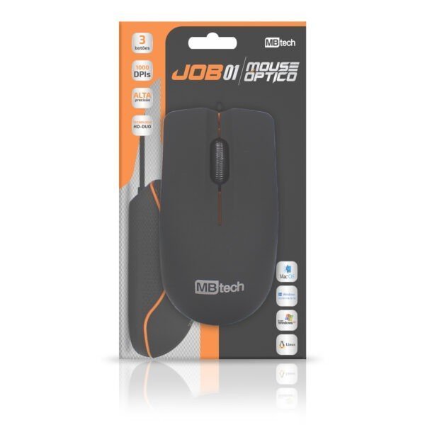 MOUSE ÓPTICO COM FIO JOB01 PRETO - MBTECH - MB54142 Lojas Encopel