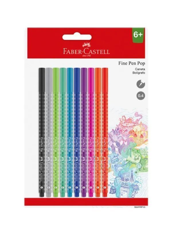 CANETA FINE PEN POP 0.4MM COM 5 CORES - FABER-CASTELL - SM/FPP10 Lojas Encopel