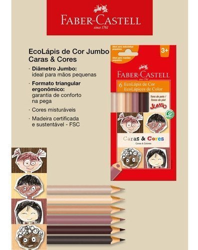 LÁPIS DE COR JUMBO 6 CORES CARAS & CORES - FABER-CASTELL - 125006CC Lojas Encopel