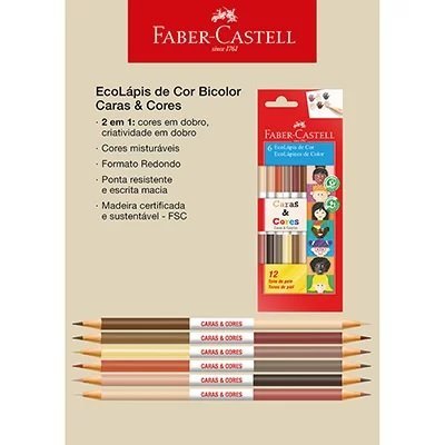 LÁPIS DE COR BICOLOR 12 CORES CARAS & CORES - FABER-CASTELL - 120606CC Lojas Encopel