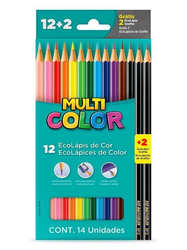 LÁPIS DE COR 12 CORES SEXTAVADO + 2 LÁPIS GRAFITE - MULTICOLOR - 11.1200N+2G Lojas Encopel