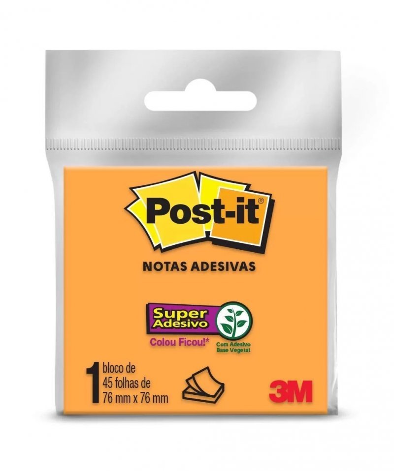 BLOCO ADESIVO POST IT 76MM X 76MM LARANJA NEON COM 45 FOLHAS - 3M Lojas Encopel