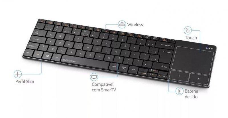 TECLADO PARA SMART TV S/FIO TOUCH PAD - MULTILASER - TC219 Lojas Encopel