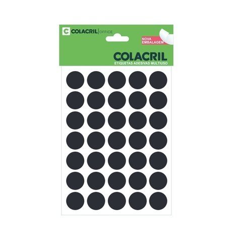 ETIQUETA ADESIVA MULTIUSO REDONDA 19MM PRETA - COLACRIL - 6001PR Lojas Encopel