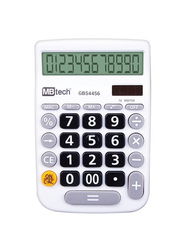 CALCULADORA DE MESA GRANDE 12 DIGITOS BRANCO  - MBTECH - GB54456 Lojas Encopel