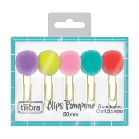 CLIPS POMPOM COLORIDO 50MM COM 5 UNIDADES - TILIBRA  Lojas Encopel