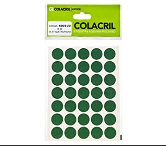 ETIQUETA ADESIVA MULTIUSO REDONDA 19MM VERDE - COLACRIL - 6001VD Lojas Encopel