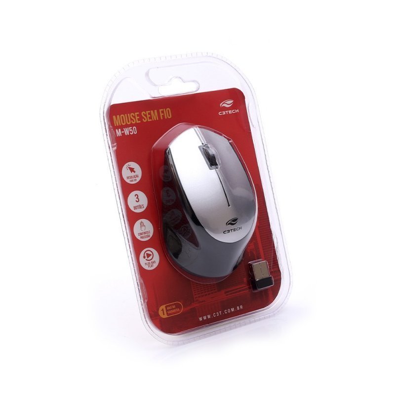 MOUSE SEM FIO RC NANO PRATA - C3TECH - M-W50SI Lojas Encopel