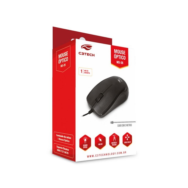 MOUSE USB PRETO - C3TECH - MS-26BK  Lojas Encopel