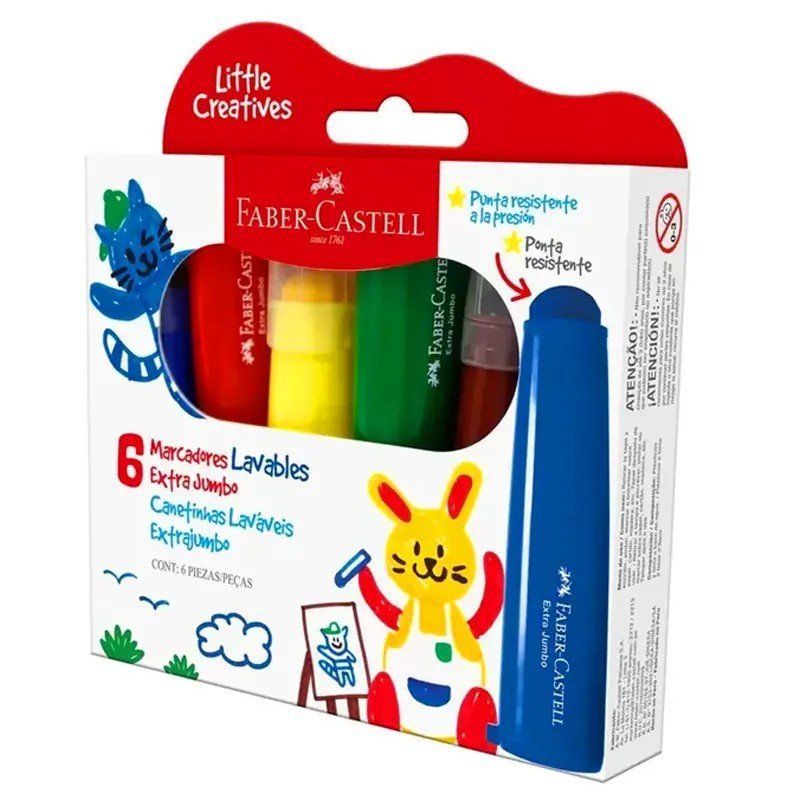 CANETA HIDROGRÁFICA EXTRAJUMBO 6 CORES LITTLE CREATIVES - FABER CASTELL Lojas Encopel