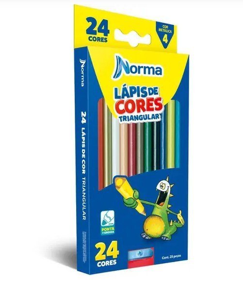 LÁPIS DE COR 24 CORES TRIANGULAR + APONTADOR - NORMA Lojas Encopel