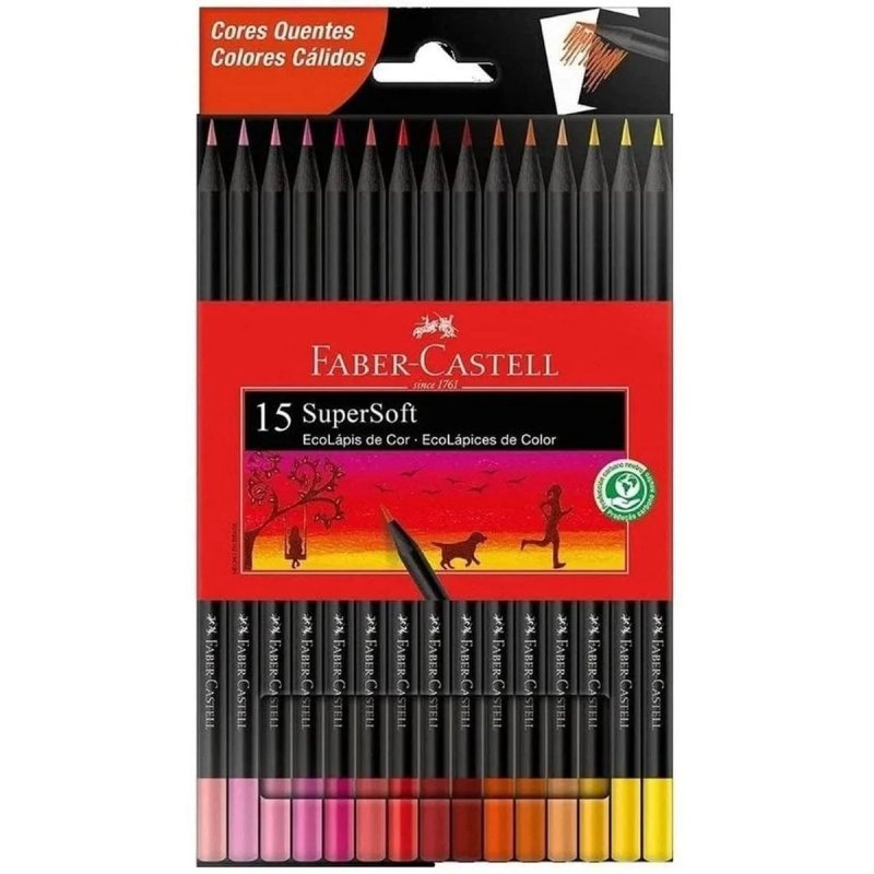 LÁPIS DE COR 15 CORES SUPERSOFT CORES QUENTES - FABER-CASTELL Lojas Encopel