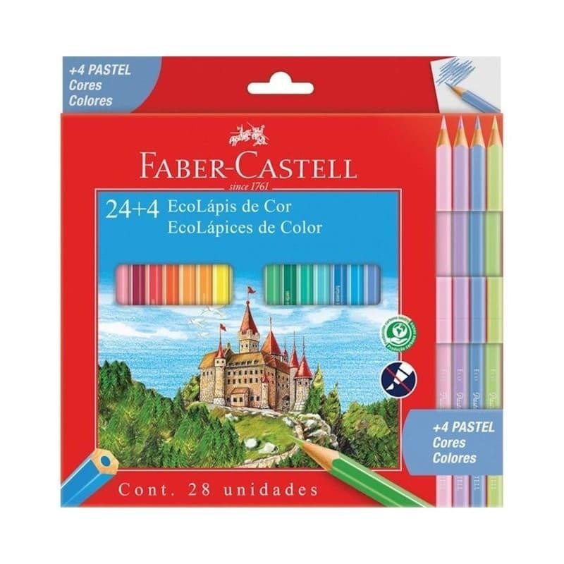 

LÁPIS DE COR 24 CORES + 4 CORES PASTEL - FABER-CASTELL  Lojas Encopel