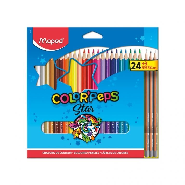 LÁPIS DE COR COLOR?PEPS STAR 24 CORES + 3 LÁPIS GRAFITE - MAPED Lojas Encopel