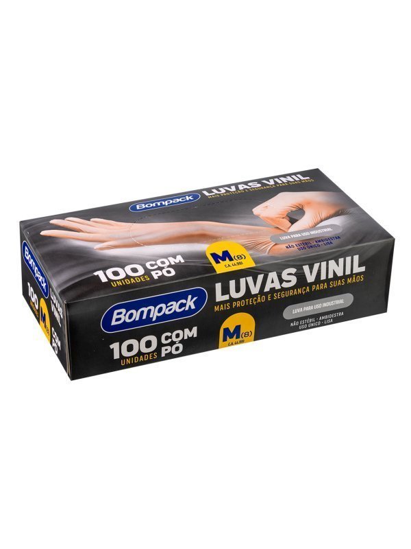 LUVAS DE VINIL COM PÓ TAMANHO M COM 100 UNIDADES - BOMPACK  Lojas Encopel