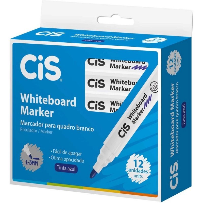 PINCEL PARA QUADRO BRANCO WITHEBOARD MARKER AZUL CAIXA COM 12 UNIDADES - CIS Lojas Encopel