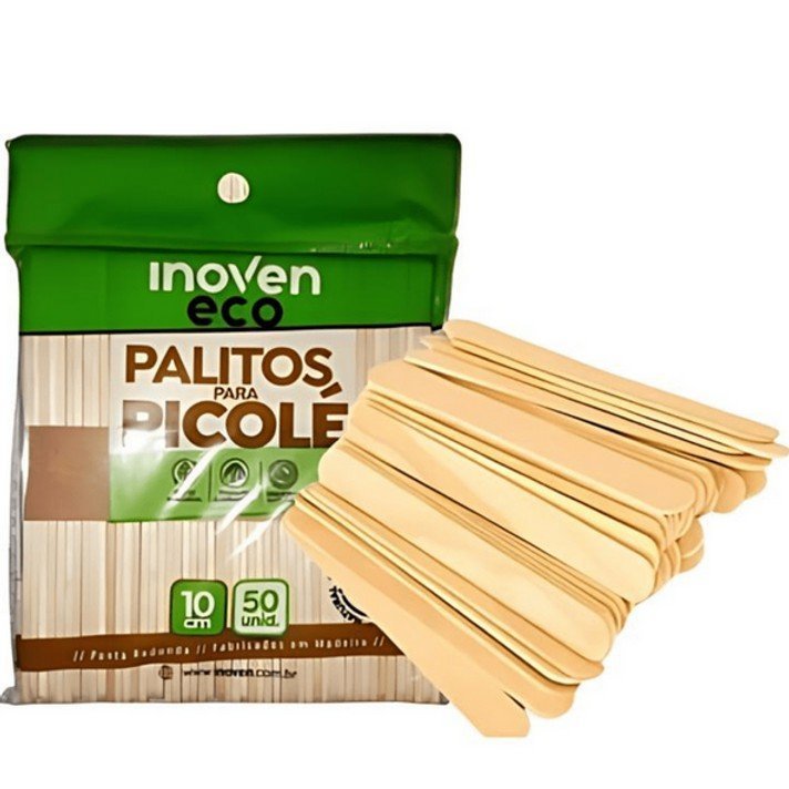 PALITO PICOLÉ NATURAL 10CM COM 50 UNIDADES PONTA REDONDA - INOVEN Lojas Encopel